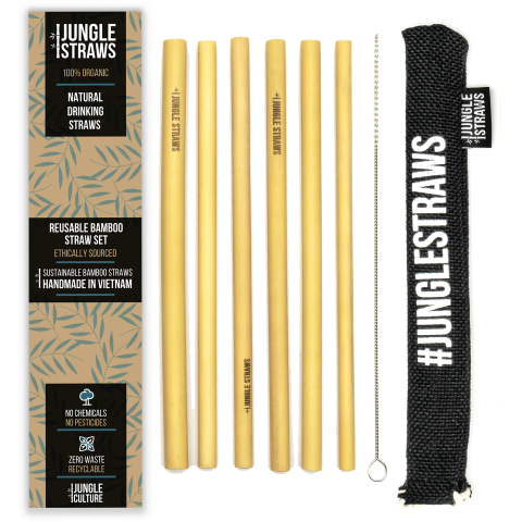 Jungle Straws 6 db-os bambusz szívószál szett, "Charcoal"
