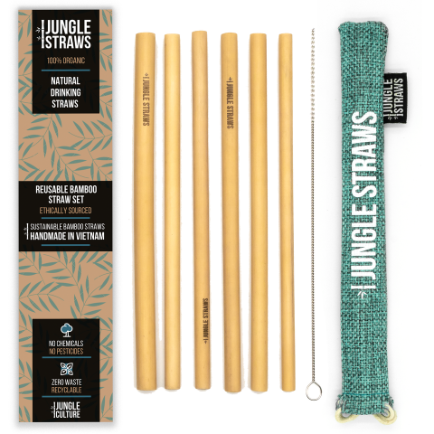 Jungle Straws 6 db-os bambusz szívószál szett, "Marine"