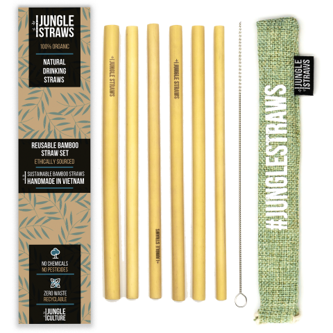 Jungle Straws 6 db-os bambusz szívószál szett, "Sage"
