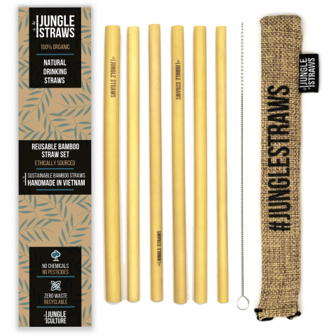 Jungle Straws 6 db-os bambusz szívószál szett, "Wheat"
